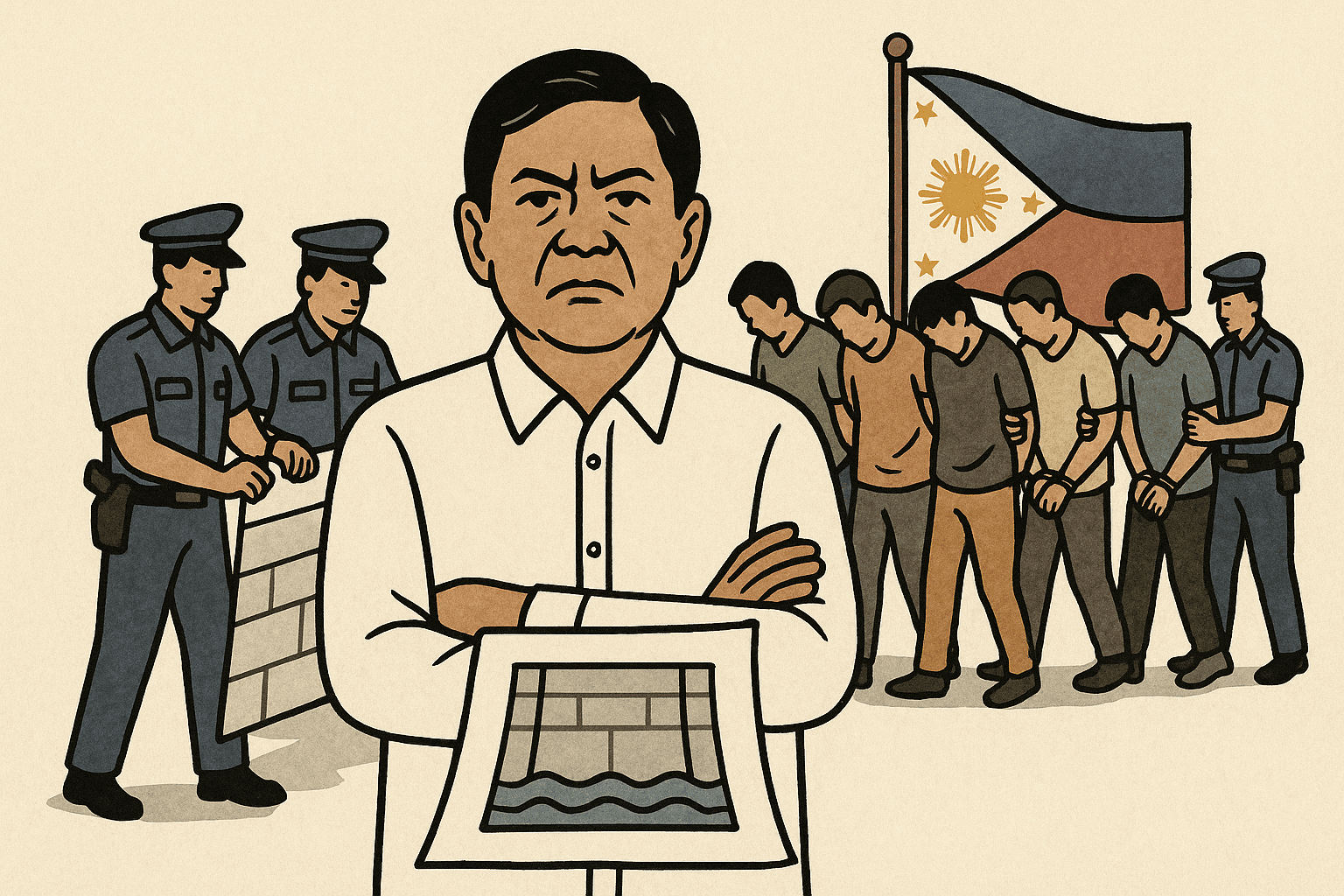 PHILIPPINE PRESIDENT ARRESTS 7 SUSPECTS WHOSE FLOOD WALLS EXISTED ONLY ON PAPER